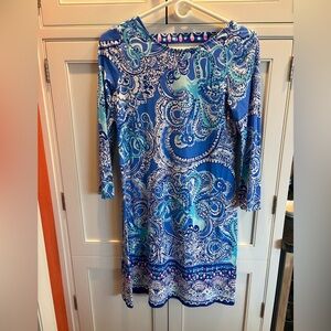 Lilly Pulitzer Blue and White Paisley Long Sleeve Dress